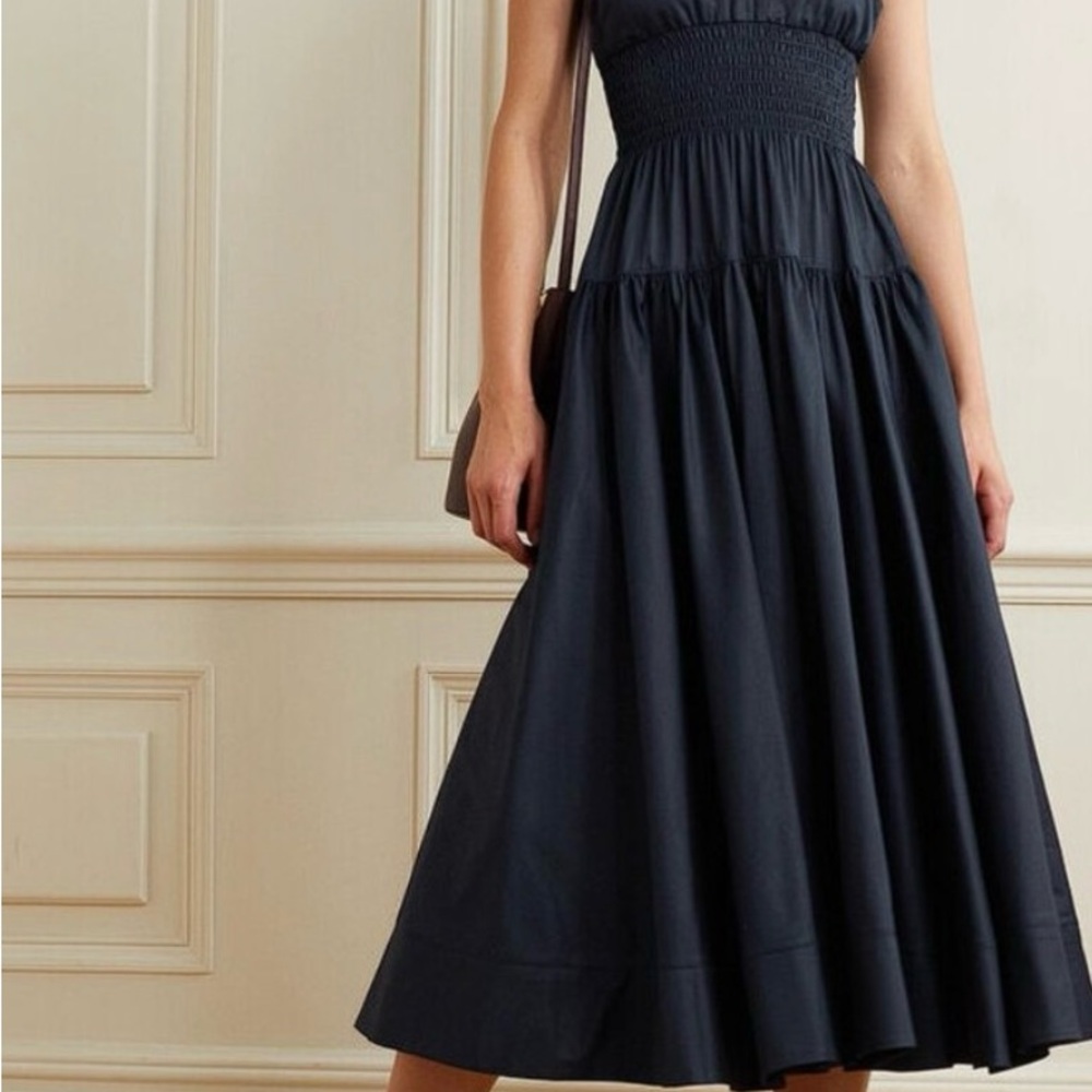 La Linge Smocked cotton-poplin midi dress